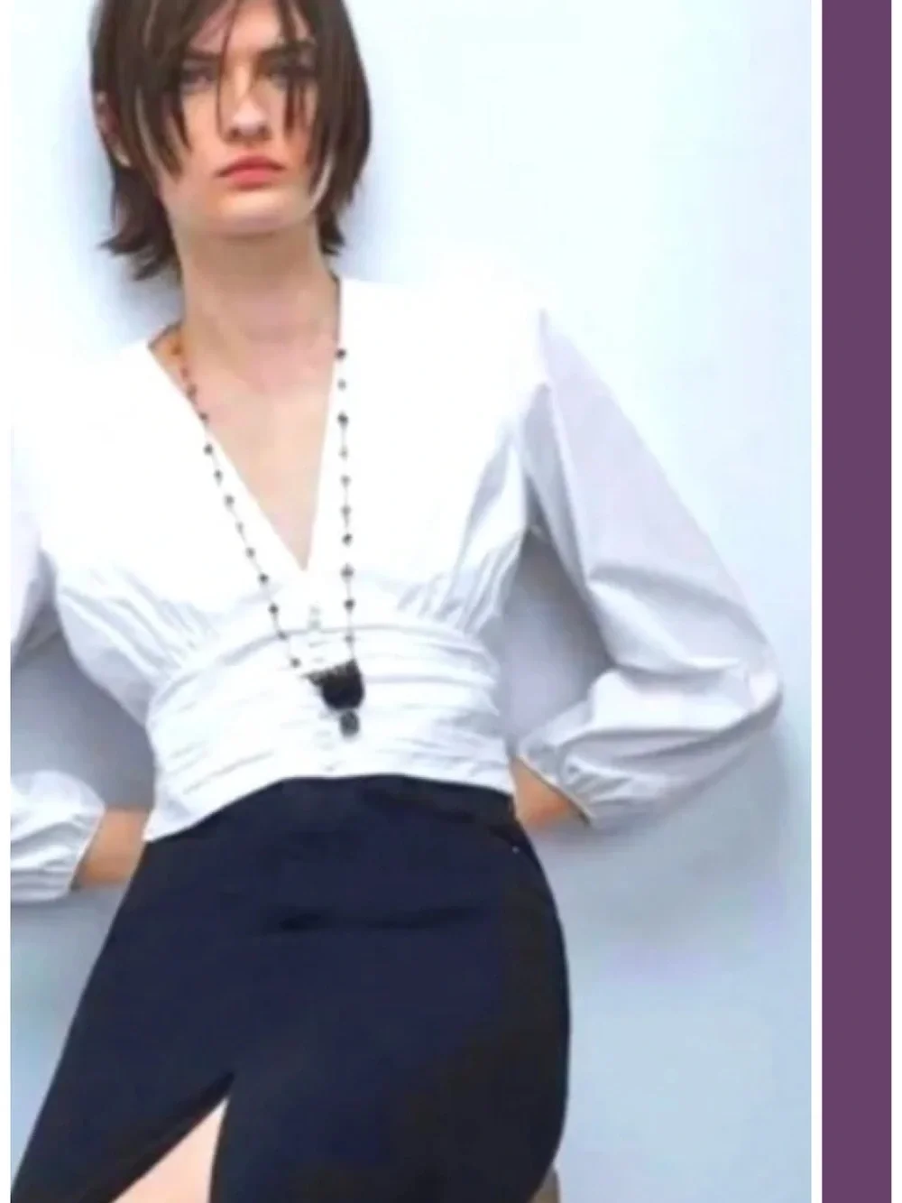 Zara Pleated Poplin Crop Blouse in White Size M EUC